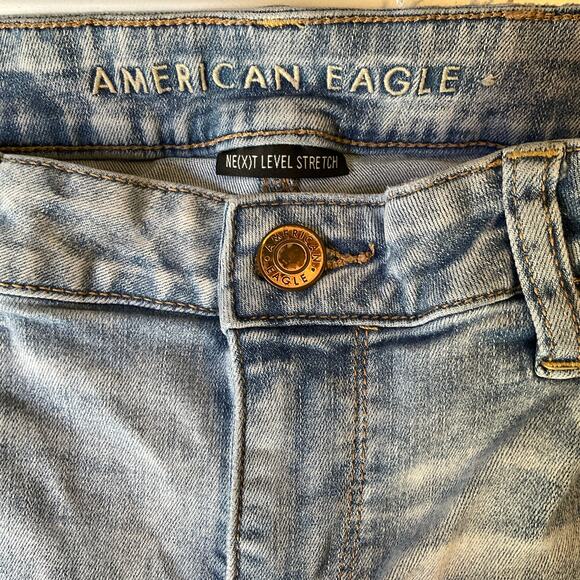 American Eagle Women Skinny Jeans size 16R US Blue Mid Rise Stretch Frayed - Picture 8 of 12